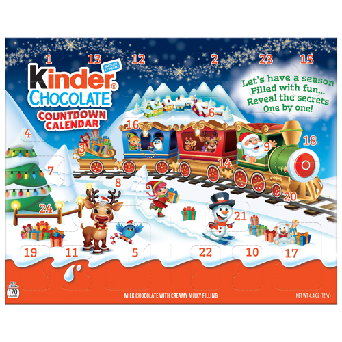 Kinder Chocolate Countdown Calendar, Individually Wrapped Chocolate Candy, 2023 Advent Calendar, 24 Pieces, 4.4 Oz