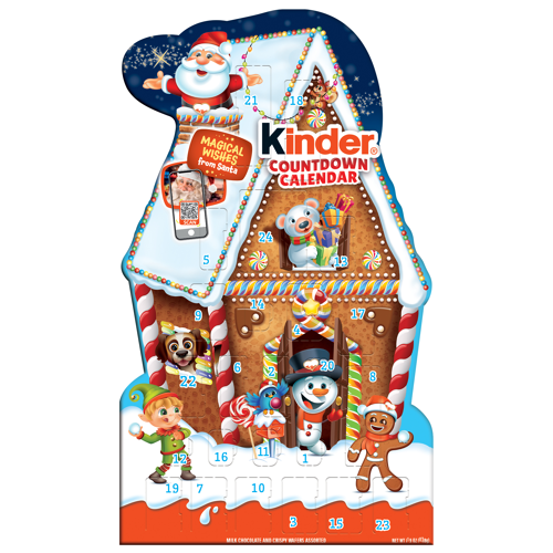 Kinder Holiday 2023 Advent Calendar, 24 Individually Wrapped Pieces, Chocolatey Candy, 7.1 Oz