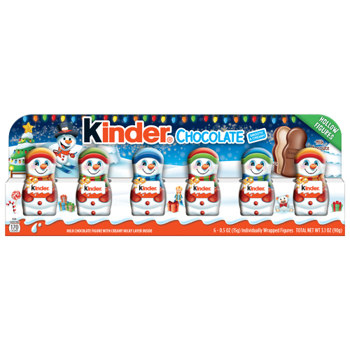 Kinder Chocolate, 6 Count, Milk Chocolate Mini Hollow Snowman Figures, Holiday Gift, Great Stocking Stuffers, 3.1 Oz